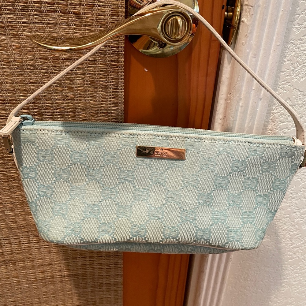 Gucci Monogram pouchette bag baby blue Authentic